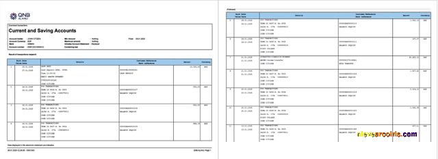 Qatar QNB Alahli Bank account statement Word and PDF, 2 pages